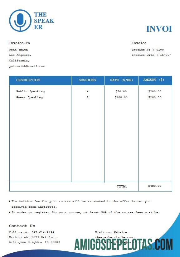 para download Modelo de fatura de palestrante grátis